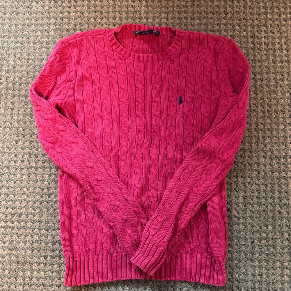 Ralph Lauren Pink Cable-Knit Crewneck Sweater